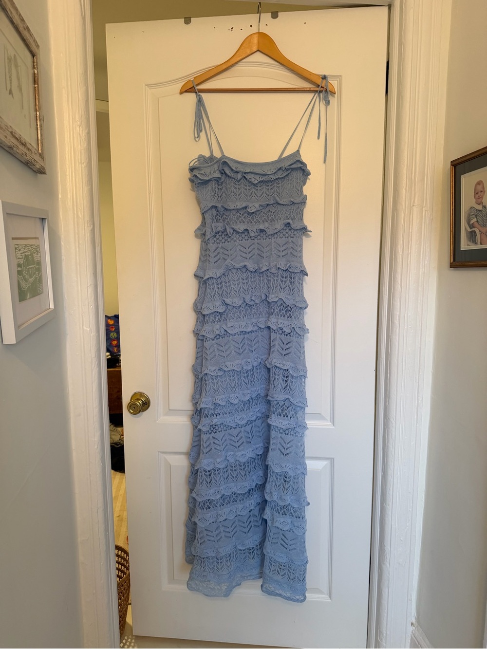 Zara Light Blue Ruffled Lace Maxi Dress